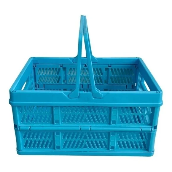 Blue Plastic Foldable Storage Basket 15"x10"x8" Organizer Bin Bathroom Toys G+ - Picture 5 of 6